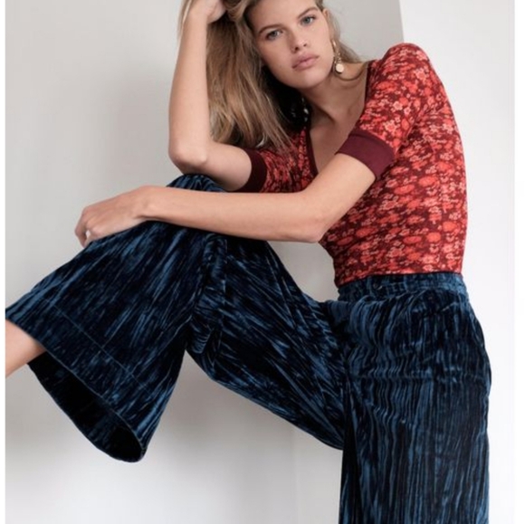 Free People Runaway Velvet Wide Leg Pants Size 4 - Picture 4 of 13